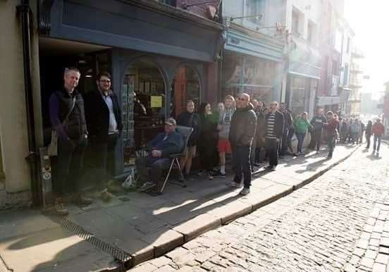 Queue outside Vintage & Vinyl, Folkestone for Record Store Day 2018