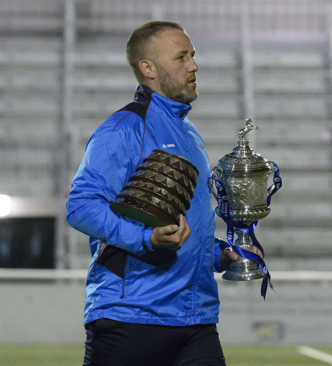 Maidstone United manager Jay Saunders with the Kent Senior Cup Picture: Andy Payton