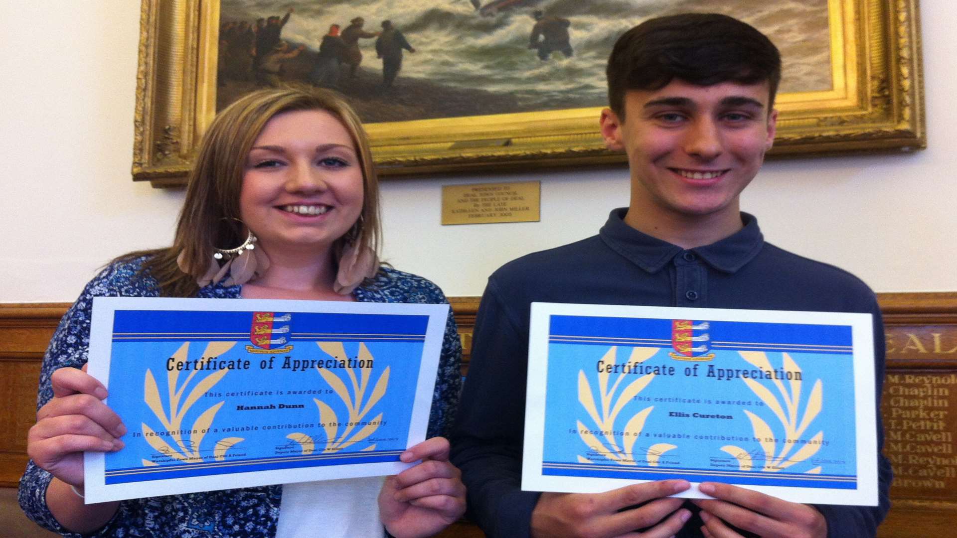 Hannah Dunn and Ellis Cureton with their certificates