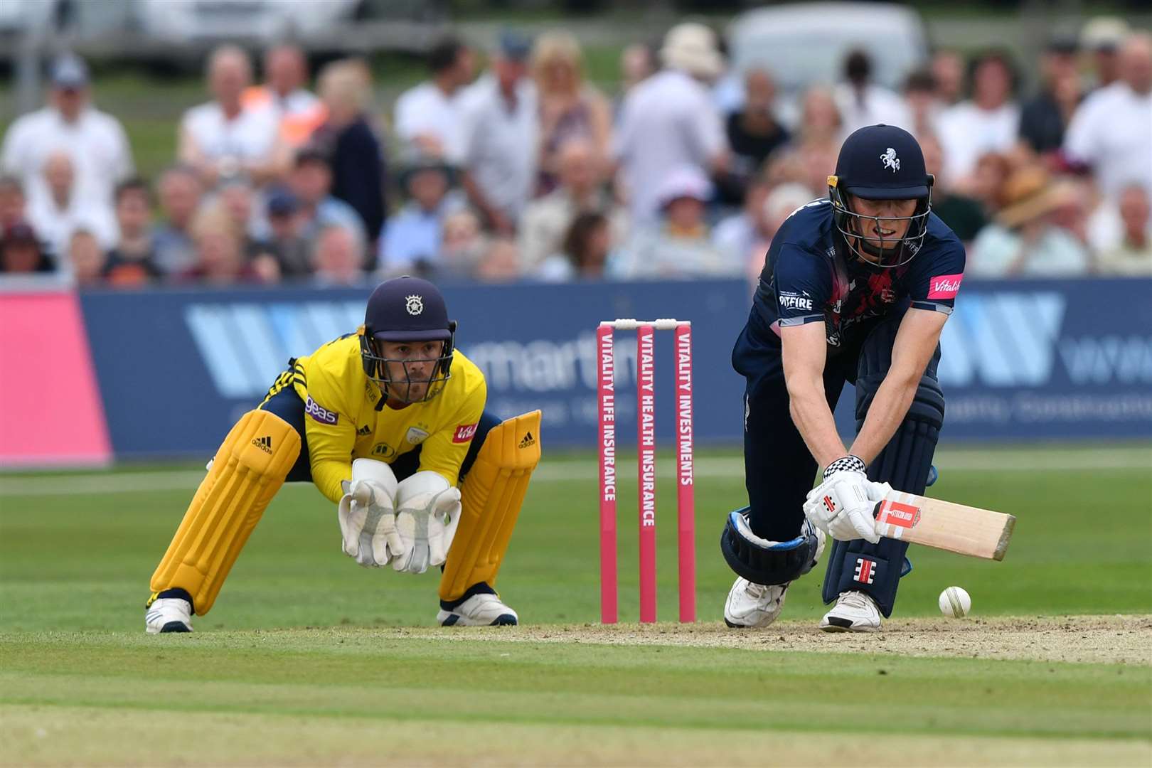 Zak Crawley tries to reverse sweep during Kent's T20 clash with Hampshire. Picture: Ady Kerry