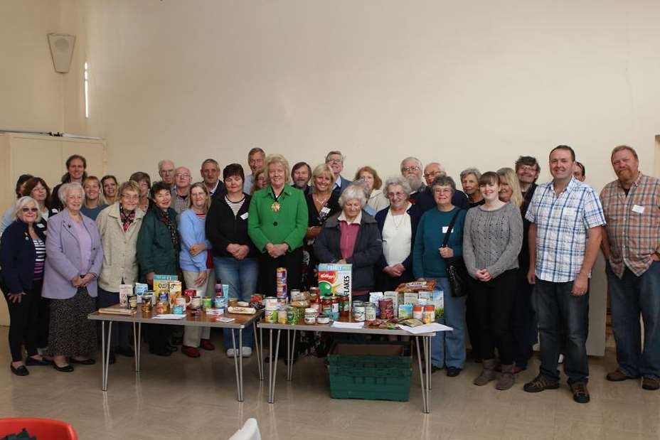 Dover Mayor Cllr Ronnie Philpott with the Foodbank volunteers.