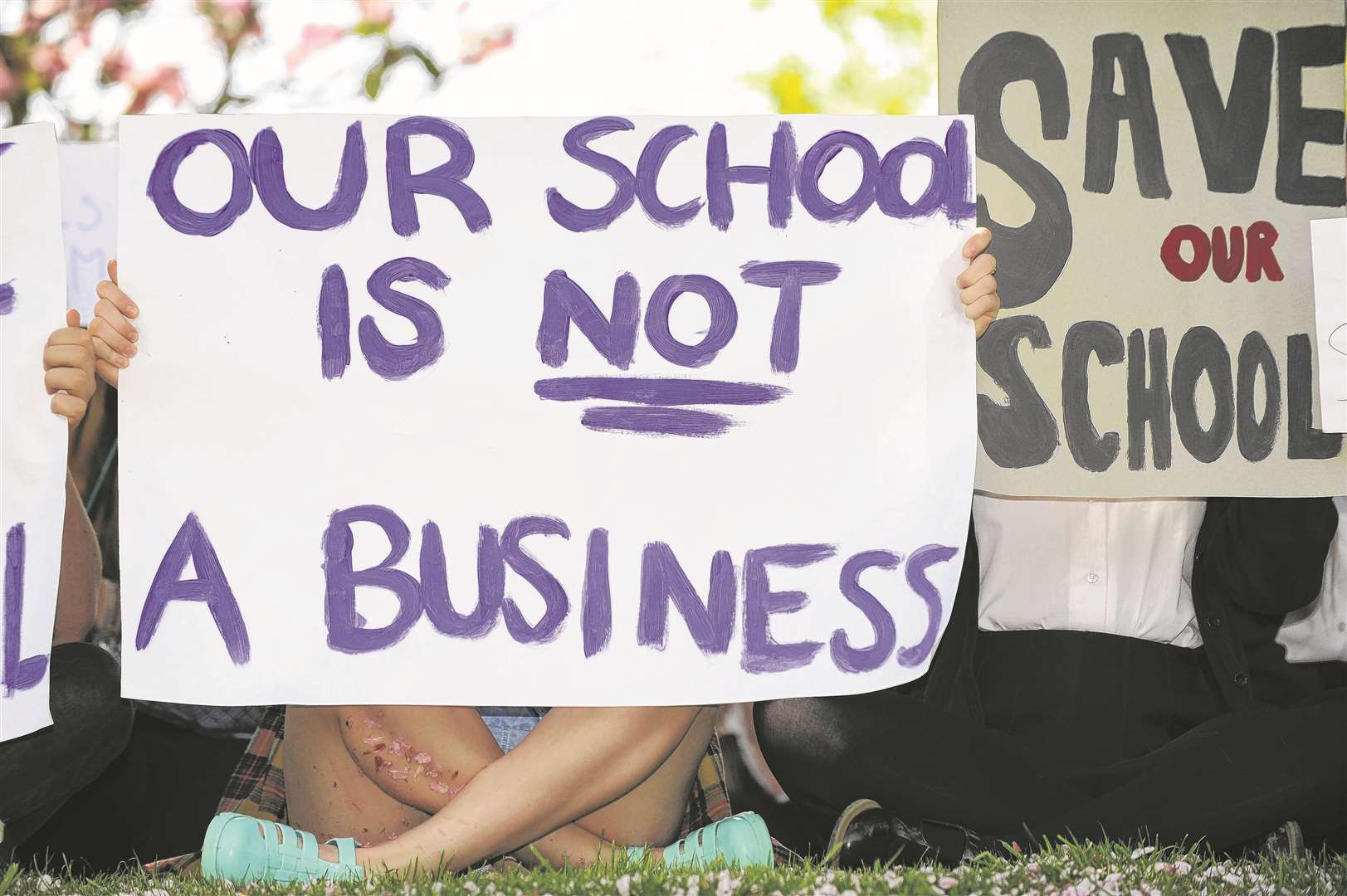 Students waved placards