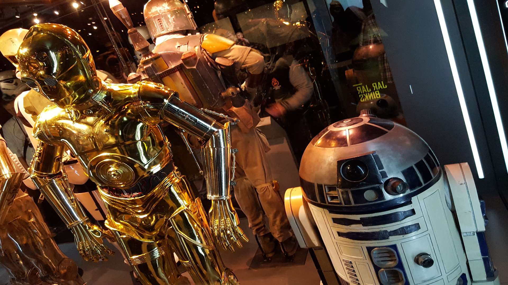 C-3PO and R2-D2 at the Star Wars Identities exhibition at the O2