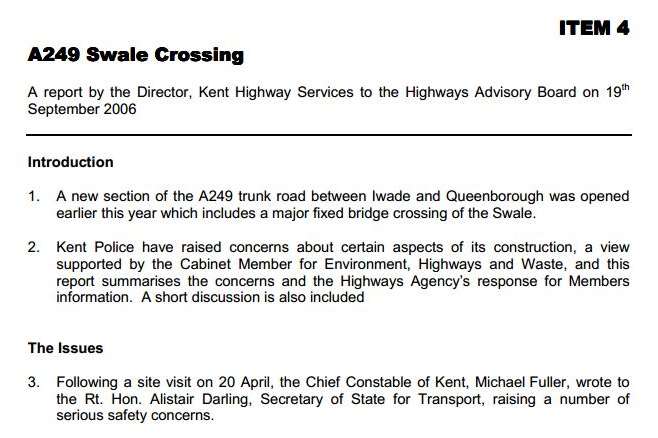 The report to the Highways Advisory Board of Kent County Council in September 2006