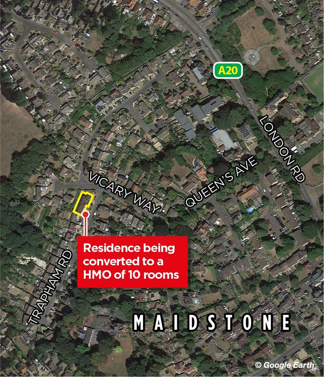The location of the proposed HMO in Trapham Road, Allington