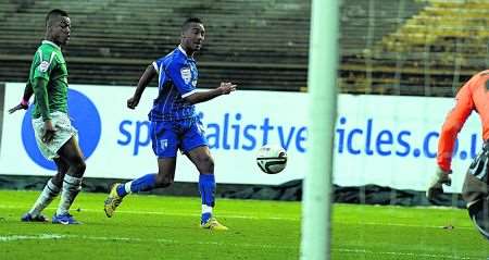 Jordan Obita tries a shot on goal.