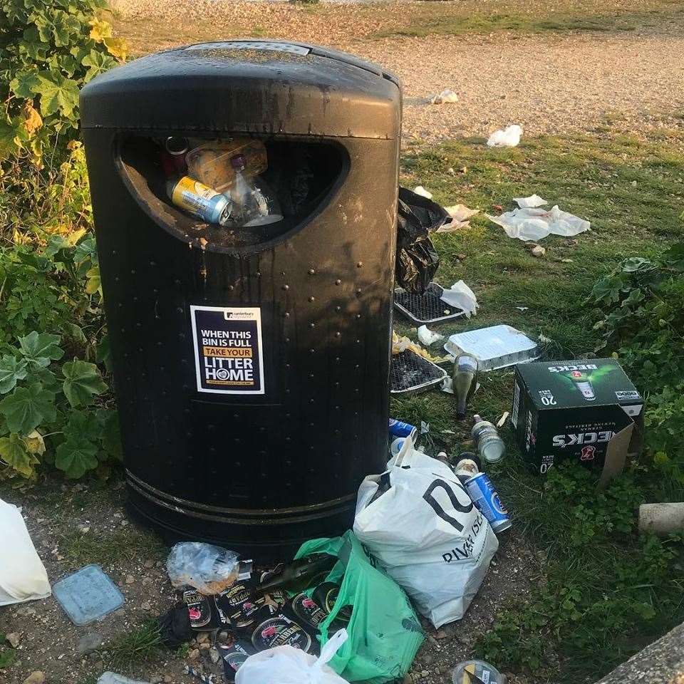 Bins overflowing on Saturday morning. Picture: Plastic Free Whitstable