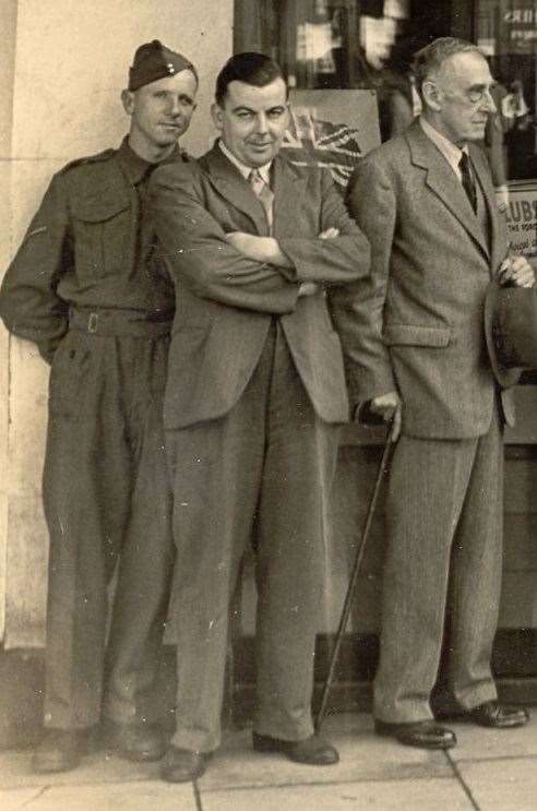 Joe Fagg (centre), pictured in 1942-43. Picture: Chris Denham