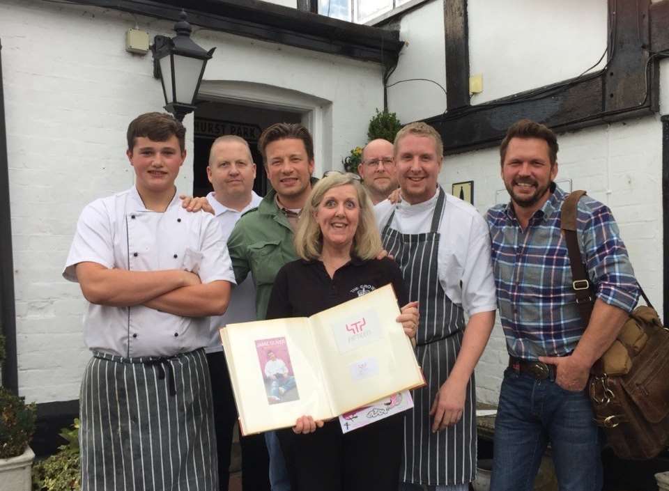 Staff at The Crown with Jamie Oliver