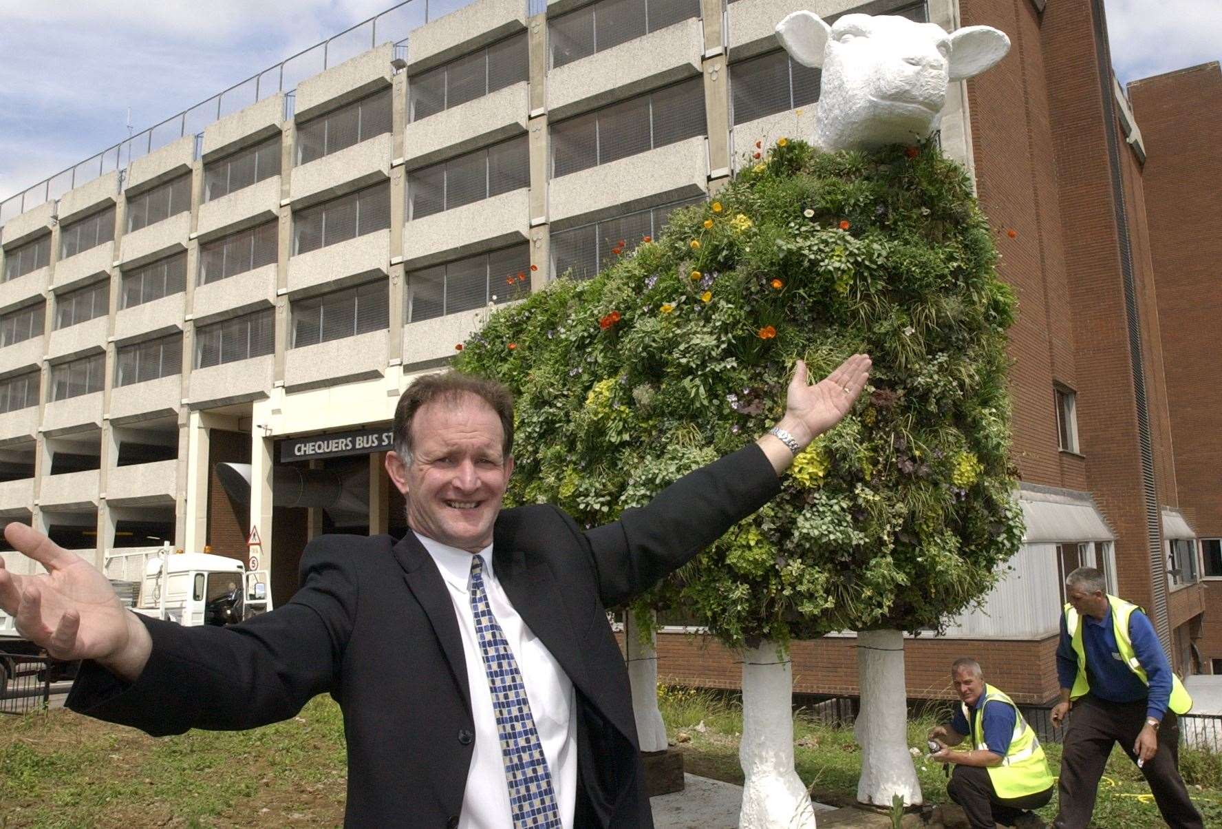Shorn when he arrived in Maidstone town centre in 2002. He is pictured with then Town Centre Manager Paul Alcock, who passed away last year. Picture: John Wardley