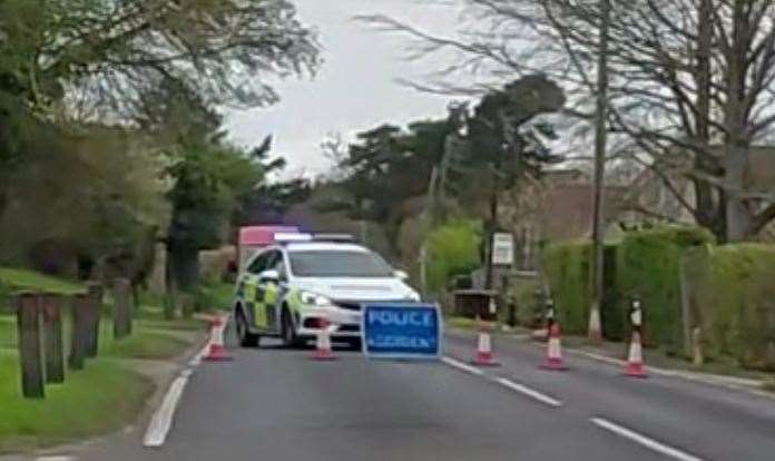Police at the scene of the fatal crash on the A252 in Challock, near Ashford