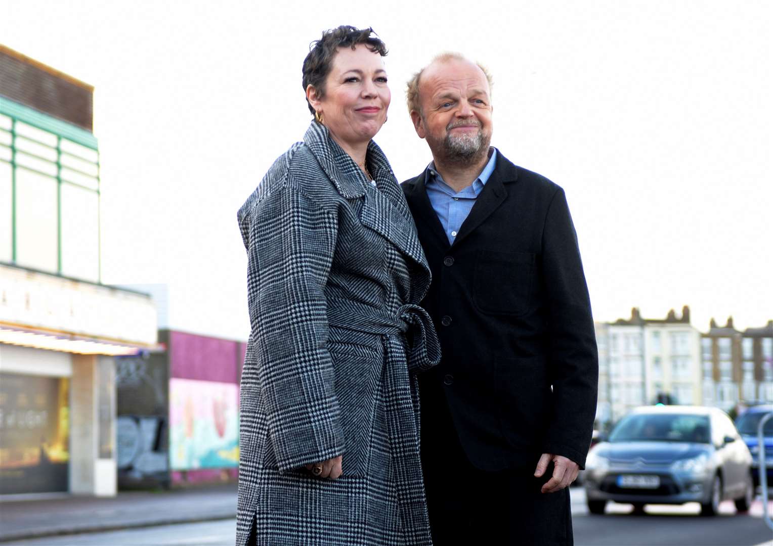 Olivia Colman and Toby Jones in Margate for the launch of Empire of Light. Picture: Barry Goodwin