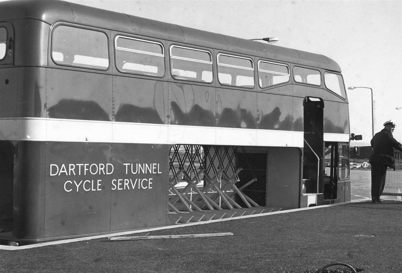 The short-lived cycle bus service at the Dartford Tunnel on November 15 1967. Photo: Archive