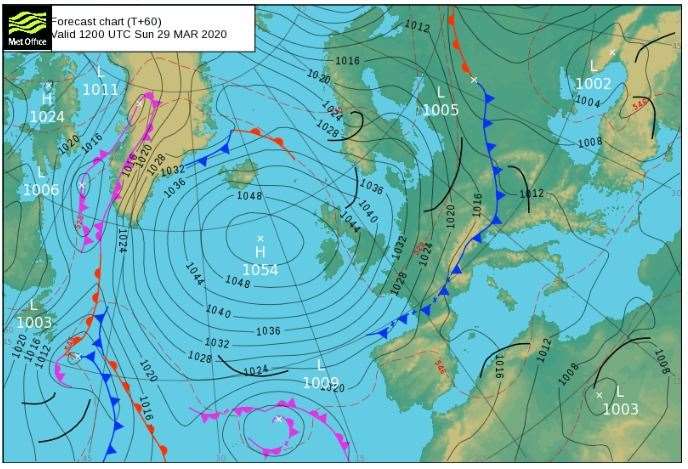 The Met Office weather chart for today