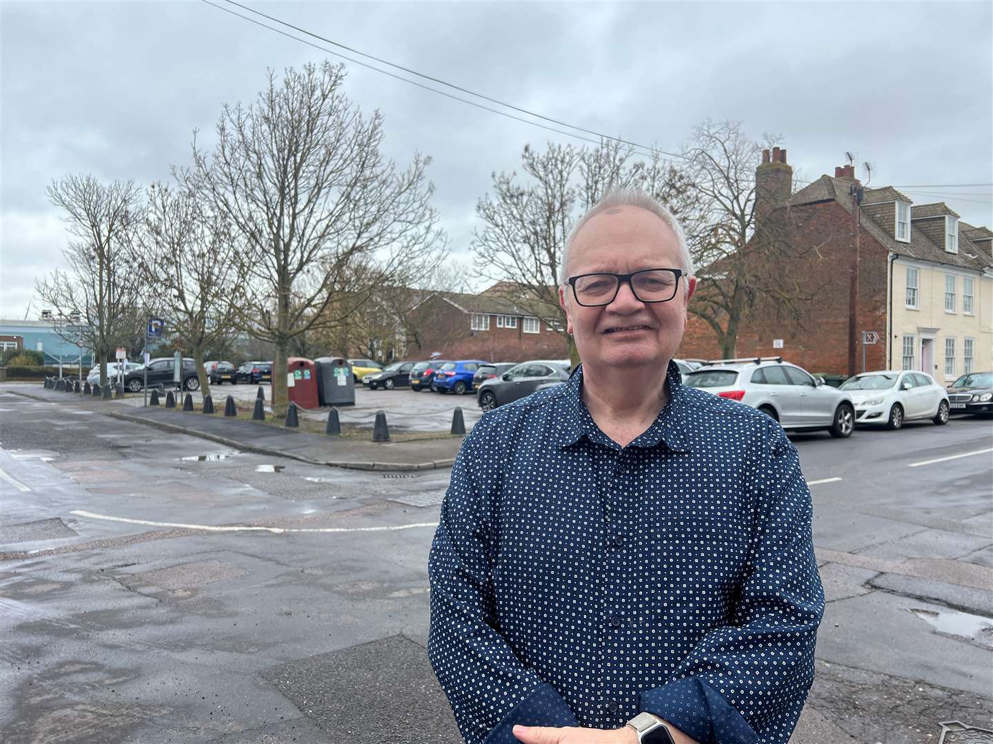 Simon Fowle with the Park Road car park in Queenborough behind him. Picture: Megan Carr