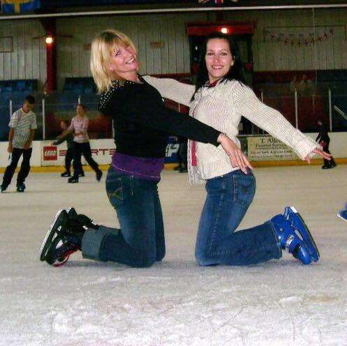 Roz Wilson and her daughter Roxy pretending to be Torvill and Dean on ice