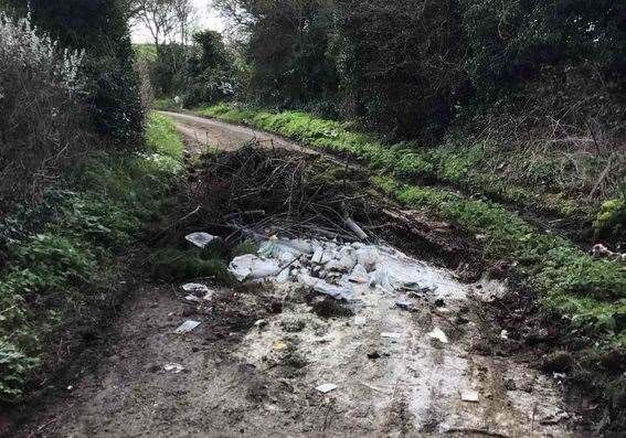 School Lane in Horton Kirby, near Dartford, has shut again after trees were found dumped in the road. Picture: KCC Highways