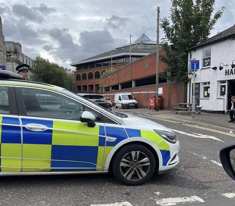 Police cordoned off the road outside the Maidstone pub