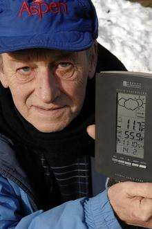 Brian Lewis, from Elham, with his electronic weather station, which recorded lows of -11 degrees C over the weekend.