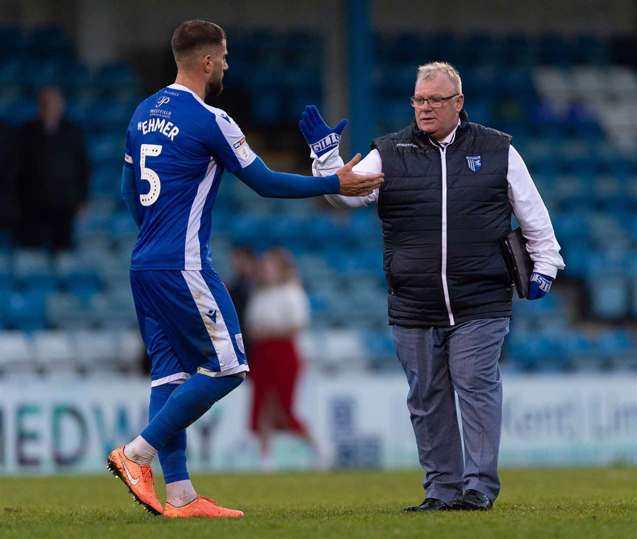 Manager Steve Evans with Max Ehmer after the recent win over MK Dons Picture: Ady Kerry