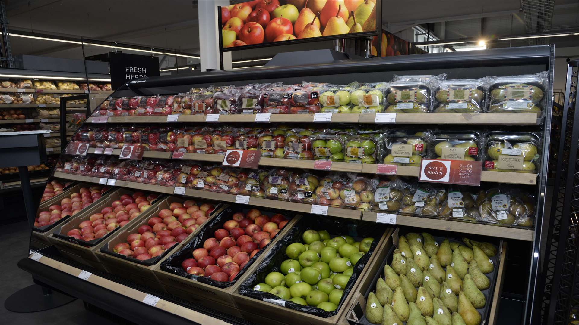 A fresh produce display at an M&S Foodhall in Sittingbourne