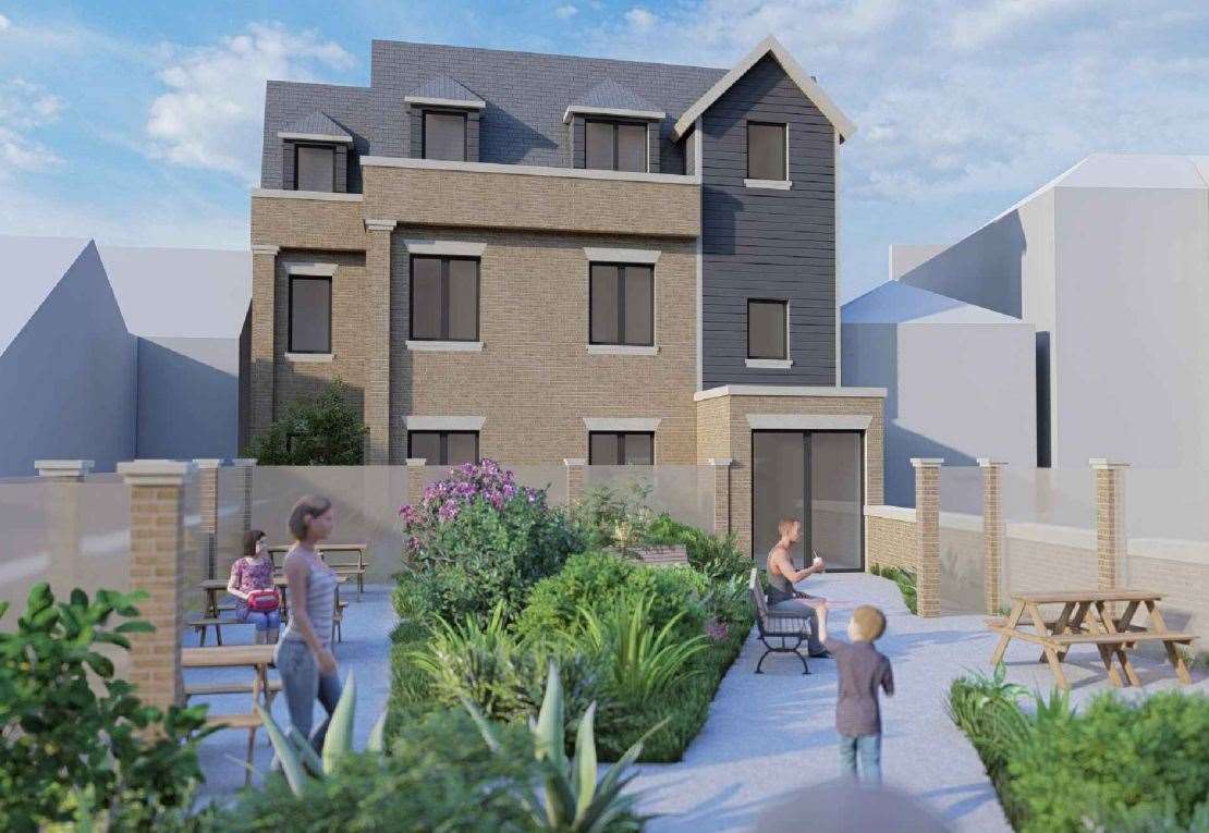 The proposals include a garden terrace linking the flats in Market Street between the shop building and the new block next to the Central Car Park in Faversham. Picture: Atelier SM Architects