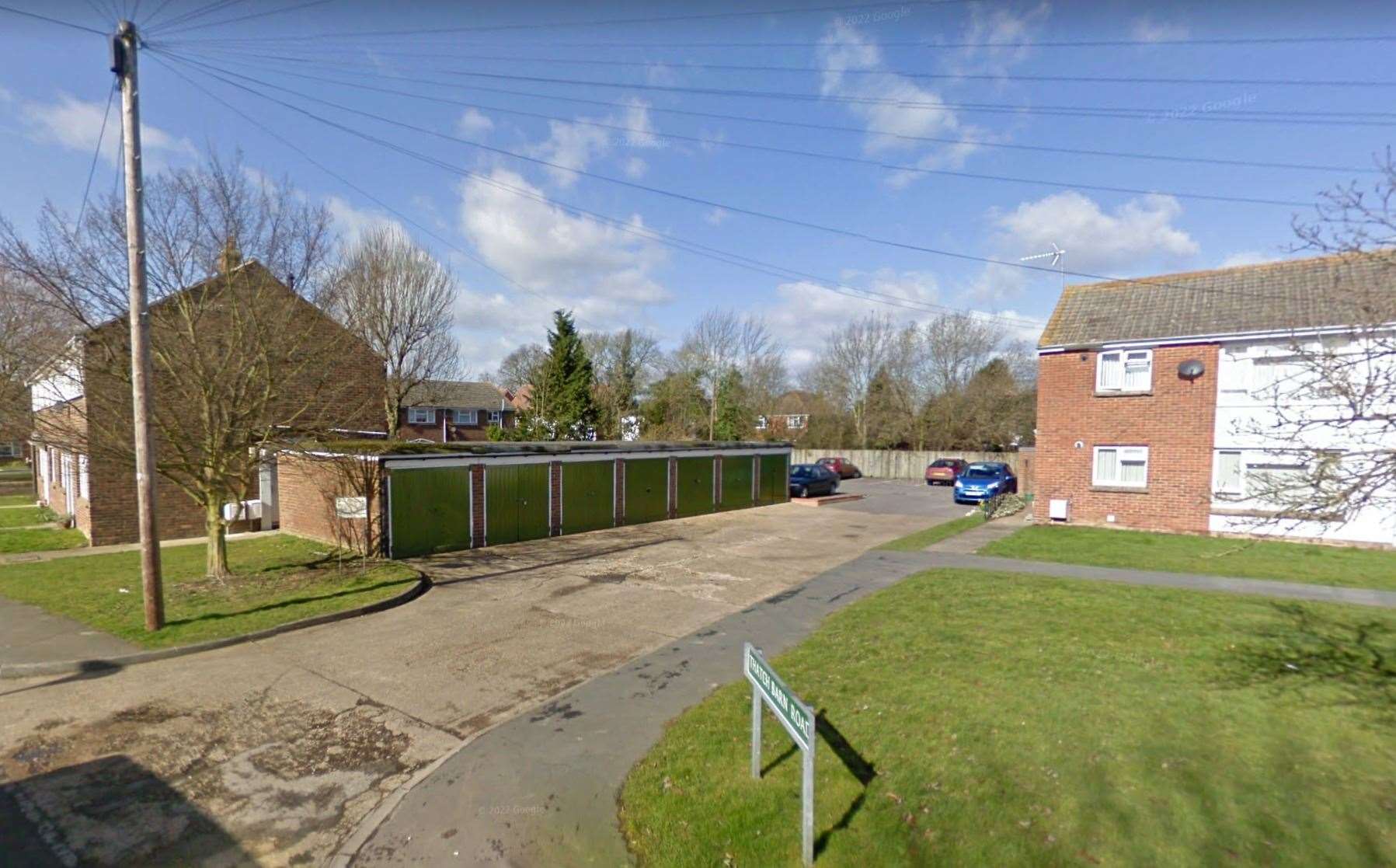 Garages in Thatch Barn Road, Headcorn, will also be knocked down. Picture: Google