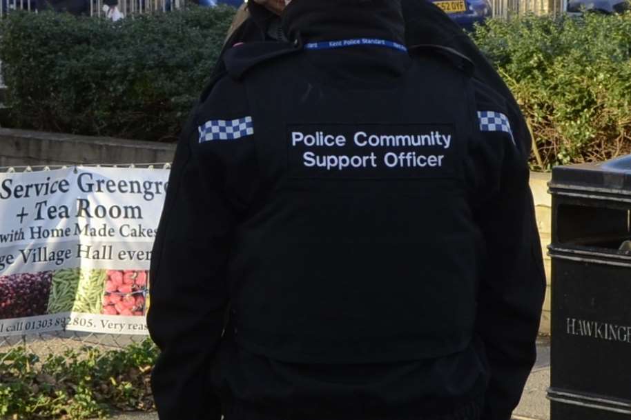 A PCSO on patrol. Stock image