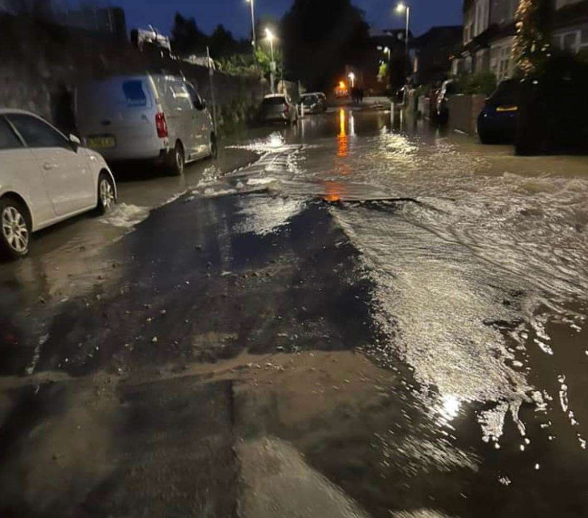 Flooding in Priory Road due to a burst water main. Images: UKNIP