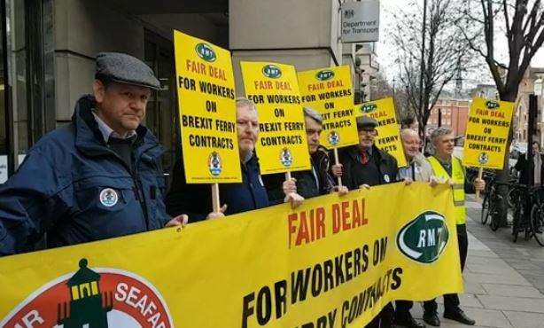 RMT protestors outside the Department for Transport's head office