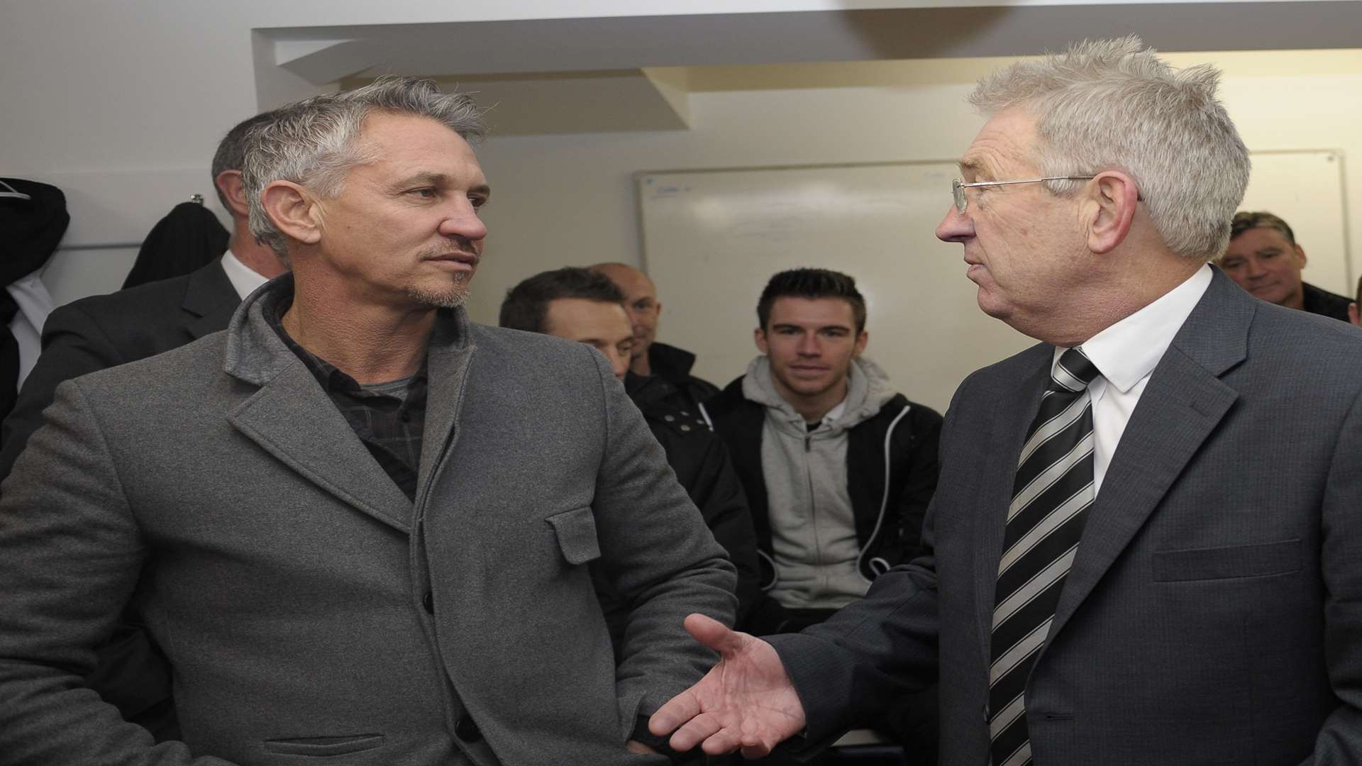 Dover boss Chris Kinnear and England legend Gary Lineker after the 1-0 win at Cheltenham on Sunday. Picture: Ady Kerry