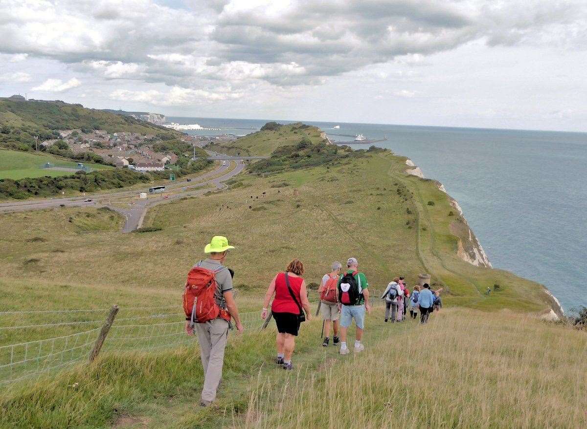 Walkers enjoy views of the coastline at Dover as part of the White Cliffs Walking Festival Picture: Rob Riddle