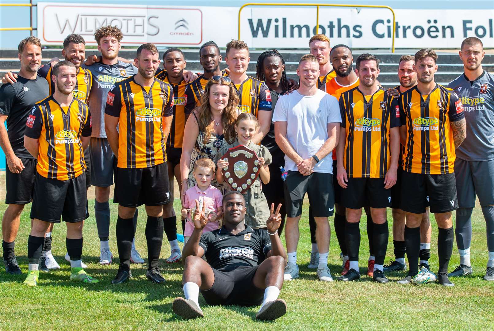 Folkestone celebrate their victory as they retain the Sid Burvill Trophy and the George Sargeant Memorial Shield. Picture: Ian Scammell