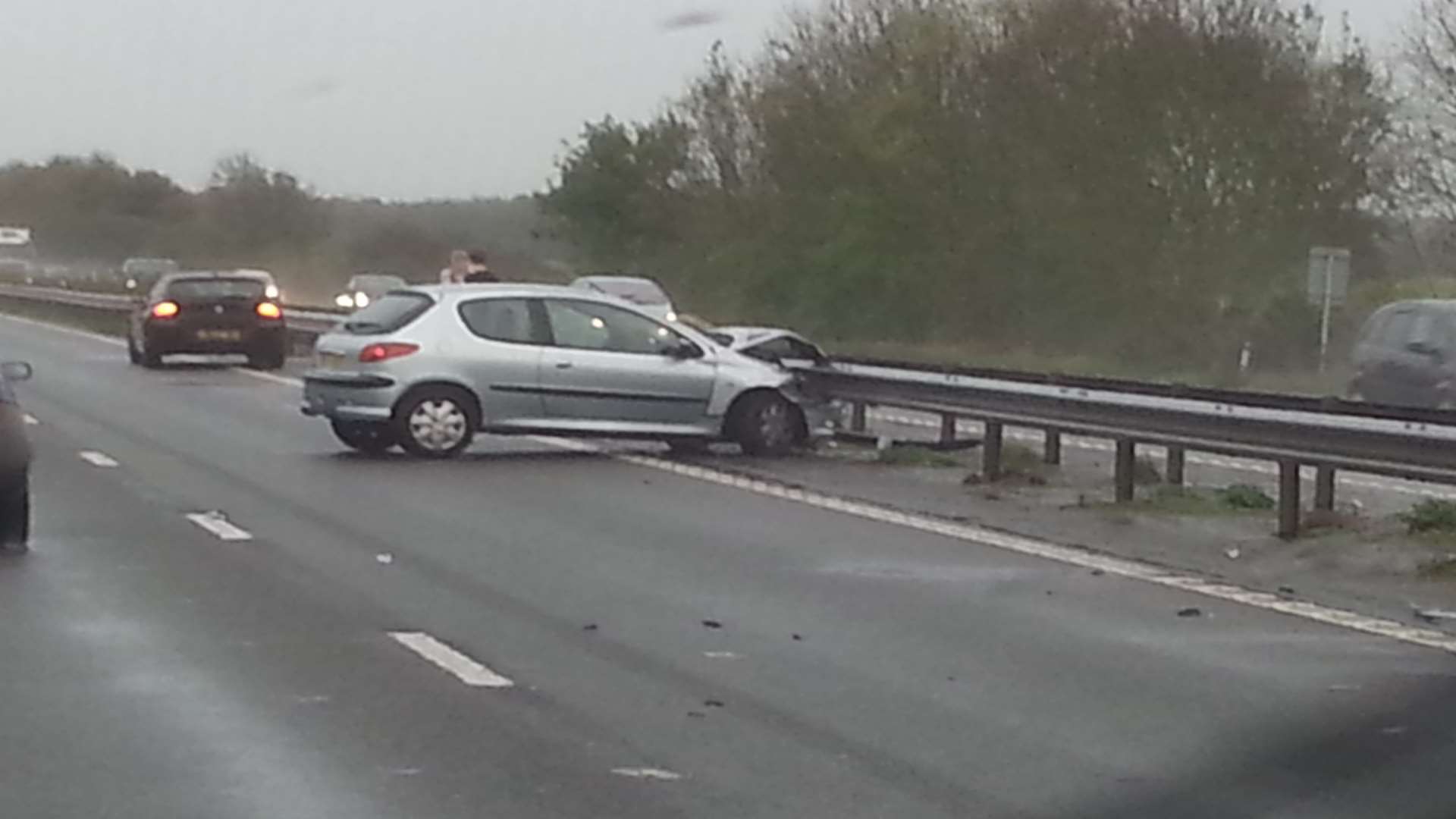 One of the three crashes on the M2 this morning. Picture: Simon Mitsinga