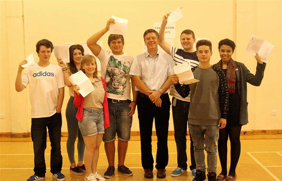Fulston's highest GCSE achievers with head teacher Alan Brookes