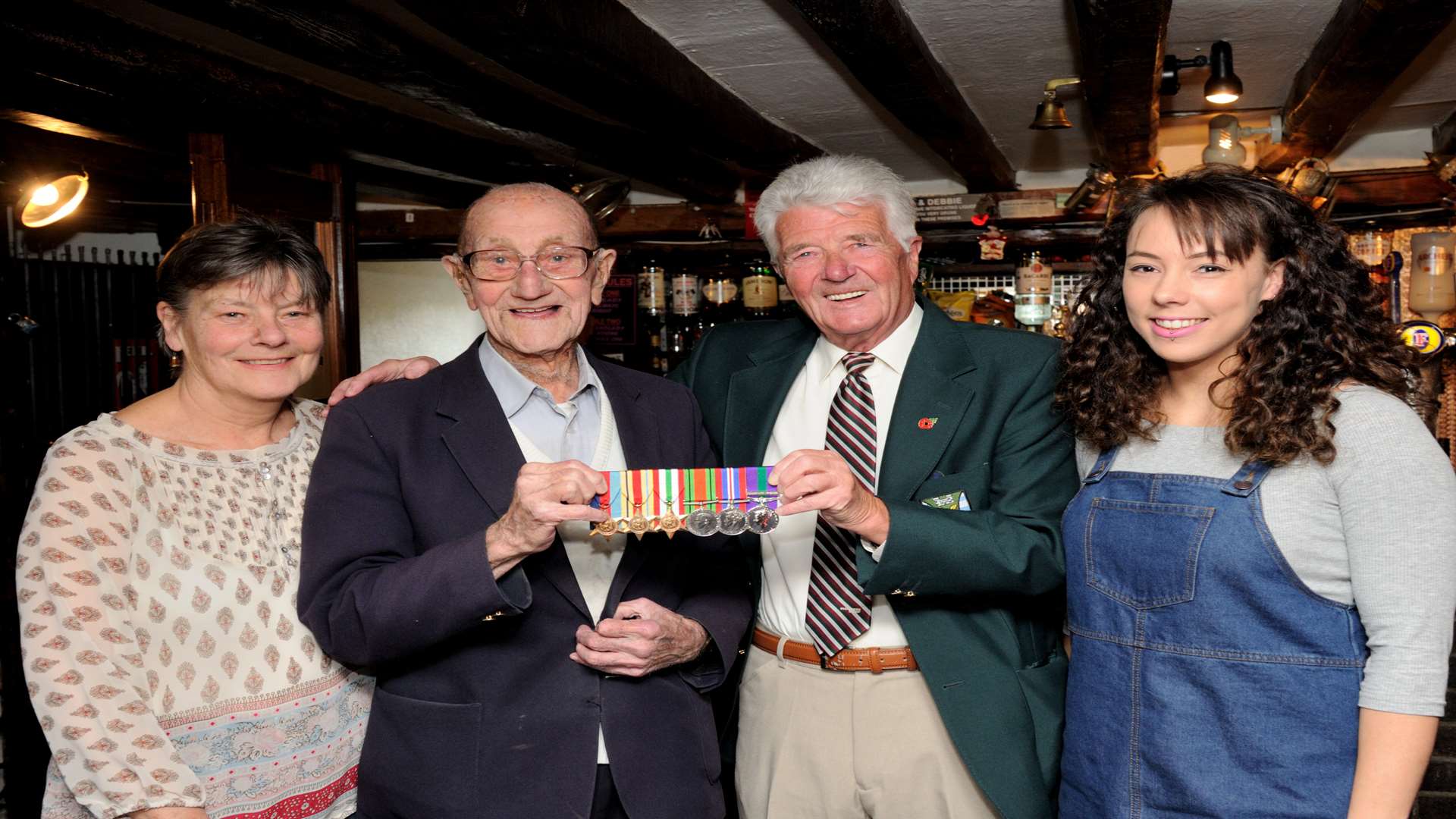 Anne Sparkes, Tom's daughter, with Tom Sparkes, David Warrington, and Kathryn Beckley, Tom's Granddaughter. Picture: Simon Hildrew
