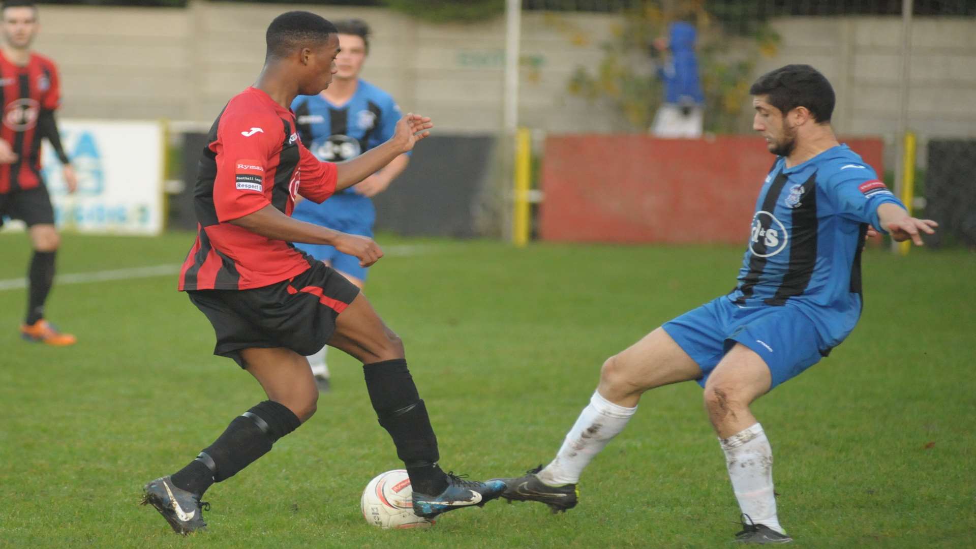 Chatham Town take on Waltham Abbey (blue) during Saturday's goalless draw in Ryman League, Division 1 North