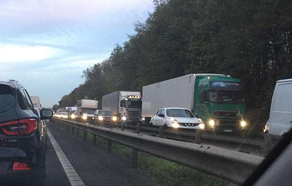Traffic is queuing on the M2