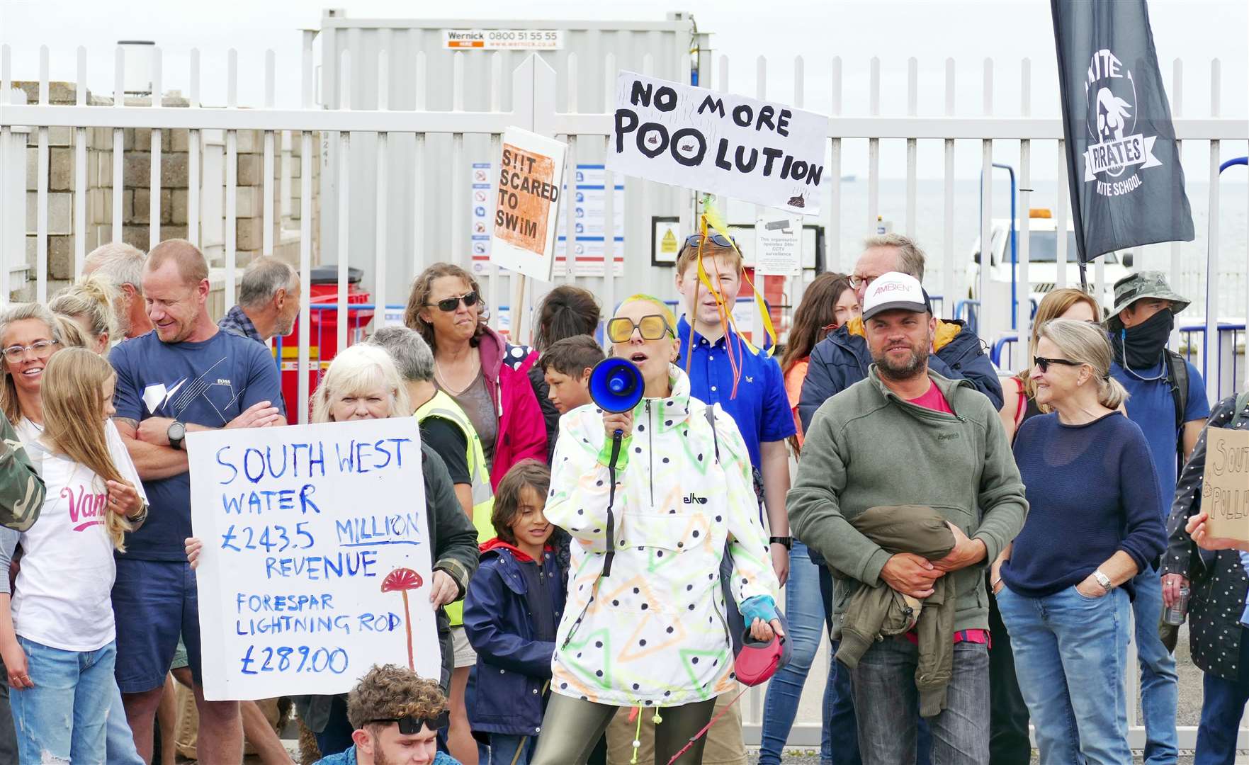 Fed-up residents made their feelings heard at Foreness pumping station on Sunday. Picture: Frank Leppard Photography