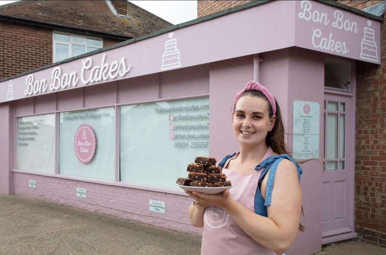 Victoria outside her new cake shop