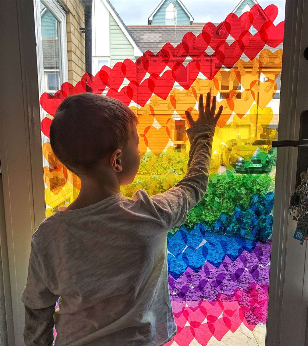 To brighten the days of NHS and essential workers, families flooded their windows with rainbows. This one is from Harrison, 7.