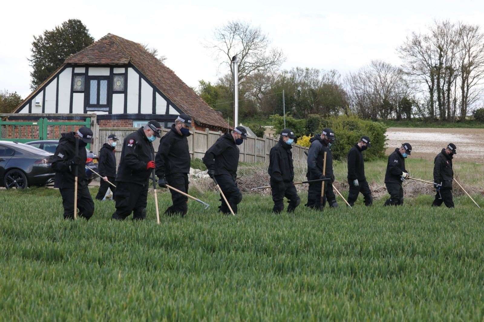 Officers combing a field for clues. Pictures: UKNIP