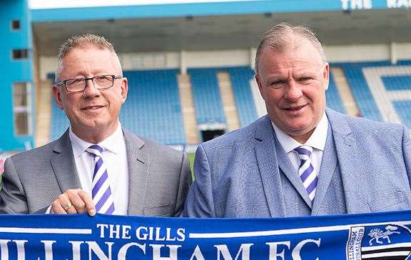 Gillingham boss Steve Evans with chairman Paul Scally on the day he joined Picture: Ady Kerry