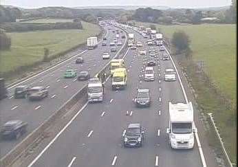 Two lanes of the M25 are shut after a multi-vehicle crash. Picture: Highways England