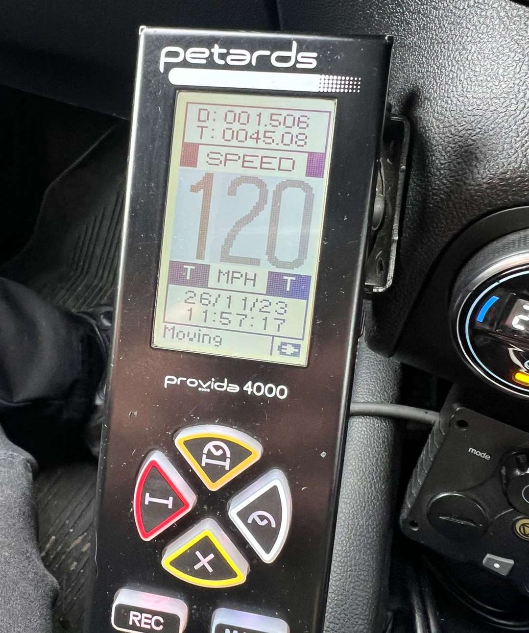 The driver was recorded doing 120mph