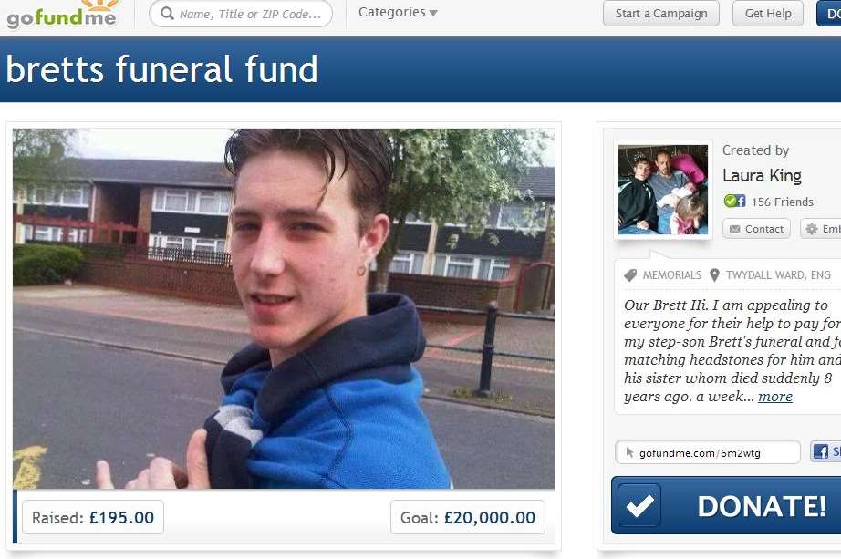 The funeral fund for Brett Pearson on Go Fund Me