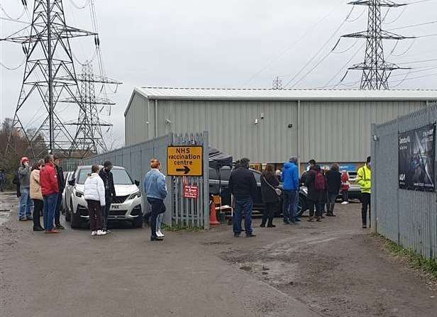 Huge numbers queued for vaccines at the Vauxhall Road vaccine site in Canterbury on Monday