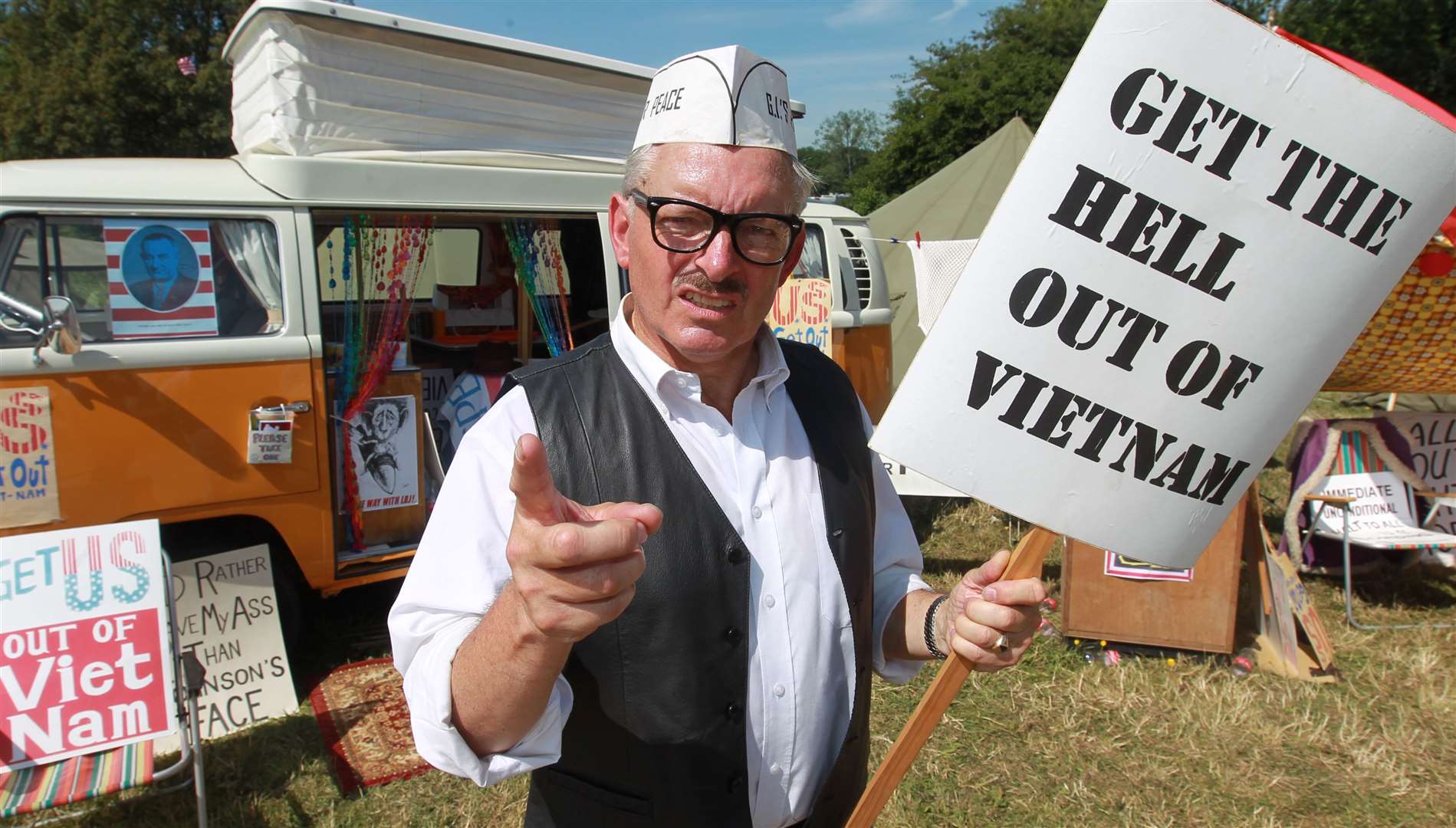 A man pretending to protest the Vietnam war was even spotted at a previous War and Peace Revival Picture: John Westhrop