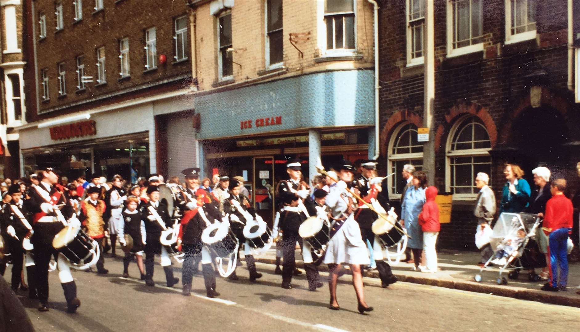 Sheppey St John Ambulance Band takes part in the 1987 Sheppey carnival through Sheerness High Street