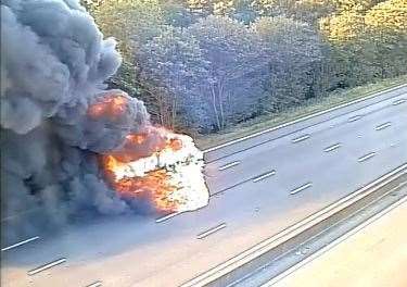 A picture of the van fire on the M25 tweeted by National Highways: Picture: National Highways South East